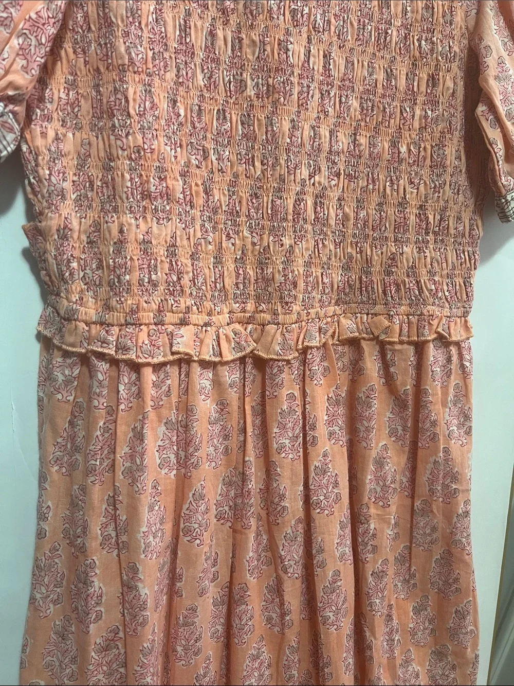 Perry walker Peach Floral Smocked Maxi Dress with Ruffle V-Neck - - Picture 6 of 6